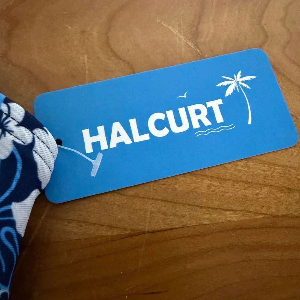 Halcurt Womens Blue White Tropical Floral Racerback Tankini Swim Top XL NWT